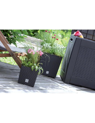 Ghiveci de flori, Prosperplast, Rato Low, patrat, 6.8 L, imitatie ratan, maro, 20x20x20.2 cm