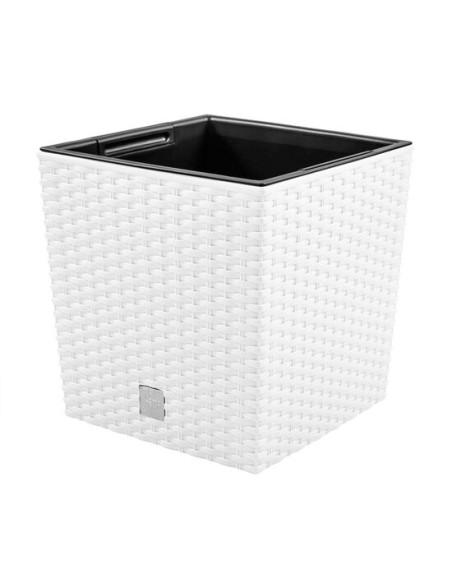 Ghiveci de flori, Prosperplast, Rato Low, patrat, 32 L, imitatie ratan, alb, 32x32x32.5 cm