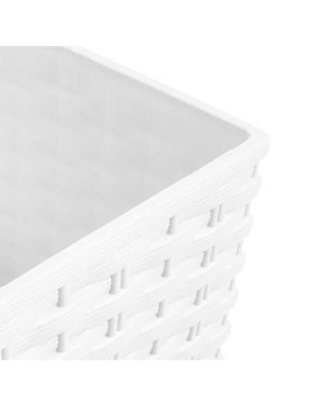 Ghiveci de flori, Prosperplast, Rato Low, patrat, 32 L, imitatie ratan, alb, 32x32x32.5 cm