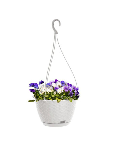 Ghiveci decorativ cu lant, Prosperplast, Rato Round, rotund, alb, 24.3x16 cm
