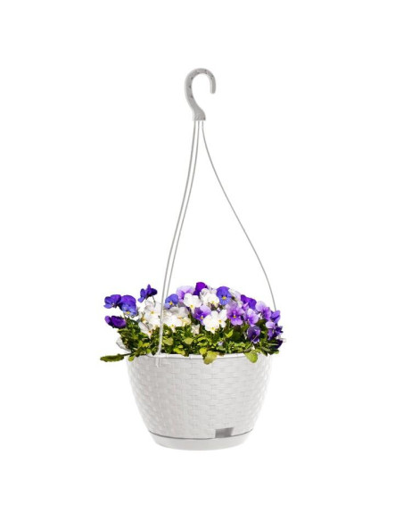 Ghiveci decorativ cu lant, Prosperplast, Rato Round, rotund, alb, 24.3x16 cm