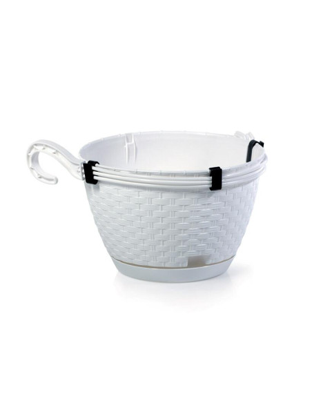 Ghiveci decorativ cu lant, Prosperplast, Rato Round, rotund, alb, 24.3x16 cm