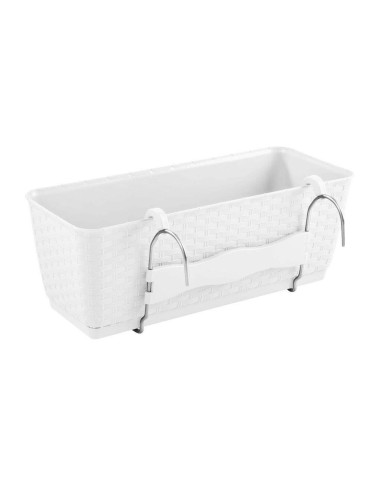 Jardiniera decorativa, Prosperplast, imitatie ratan, suport, alba, 49.2x17.2x17.4 cm, Old