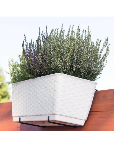 Jardiniera decorativa, Prosperplast, imitatie ratan, suport, alba, 49.2x17.2x17.4 cm, Old