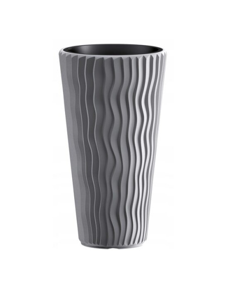 Ghiveci decorativ de flori, Prosperplast, Sandy, rotund, inalt, argintiu, 40x71 cm