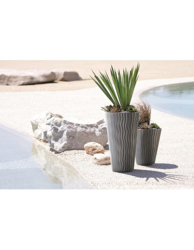 Ghiveci decorativ de flori, Prosperplast, Sandy, rotund, inalt, argintiu, 40x71 cm