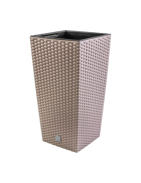 Ghiveci decorativ de flori, Prosperplast, Rato, imitatie ratan, patrat, cafeniu, 32.5x32.5x61 cm