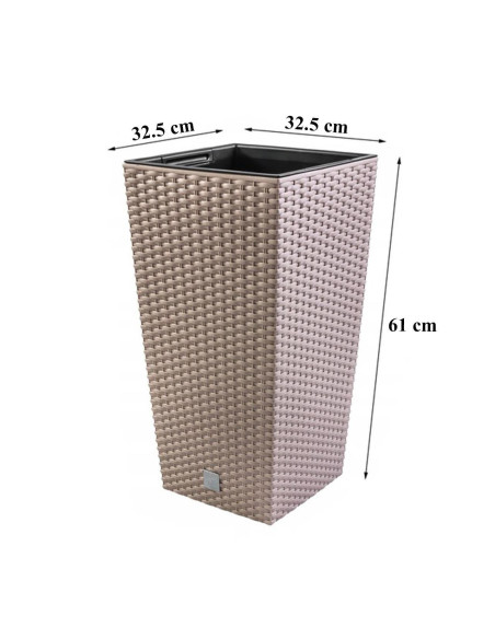 Ghiveci decorativ de flori, Prosperplast, Rato, imitatie ratan, patrat, cafeniu, 32.5x32.5x61 cm
