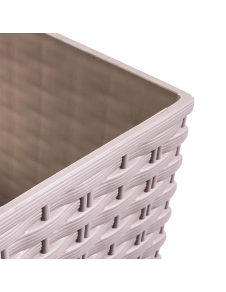 Ghiveci decorativ de flori, Prosperplast, Rato, imitatie ratan, patrat, cafeniu, 32.5x32.5x61 cm