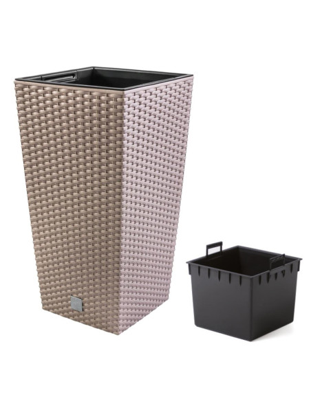 Ghiveci decorativ de flori, Prosperplast, Rato, imitatie ratan, patrat, cafeniu, 32.5x32.5x61 cm