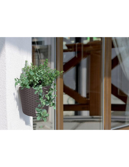 Ghiveci decorativ cu lant, Prosperplast, Rato Round, rotund, maro, 25.6x21.9 cm