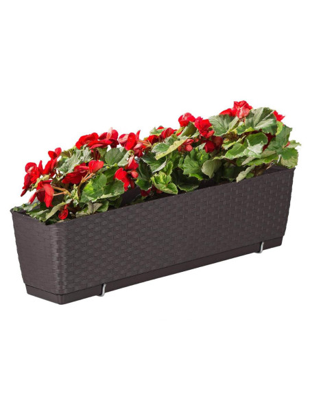Jardiniera decorativa, Prosperplast, imitatie ratan, suport, maro, 49.2x17.2x17.4 cm, Old
