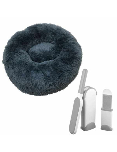 Pat Rotund Imblanit pentru Animale de Companie, Suprafata Antiaderenta, Calduros, Materiale Soft, 60 cm si 2 Perii pentru Indepa