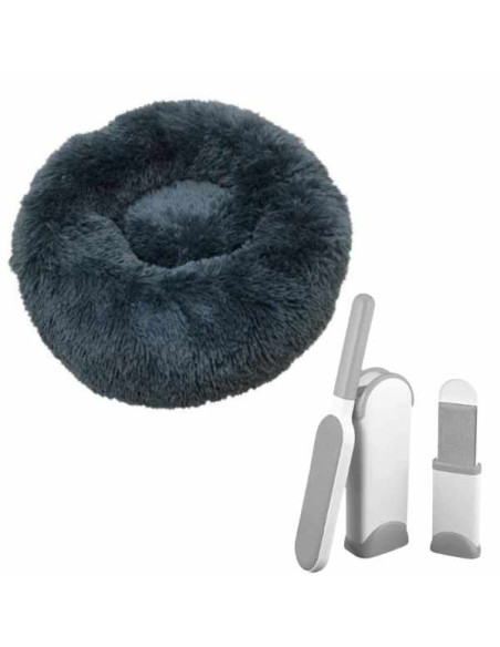Pat Rotund Imblanit pentru Animale de Companie, Suprafata Antiaderenta, Calduros, Materiale Soft, 60 cm si 2 Perii pentru Indepa