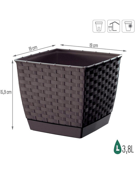 Ghiveci de flori, Prosperplast, Ratolla, patrat, 3.8 L, maro, 19x19x15.9 cm