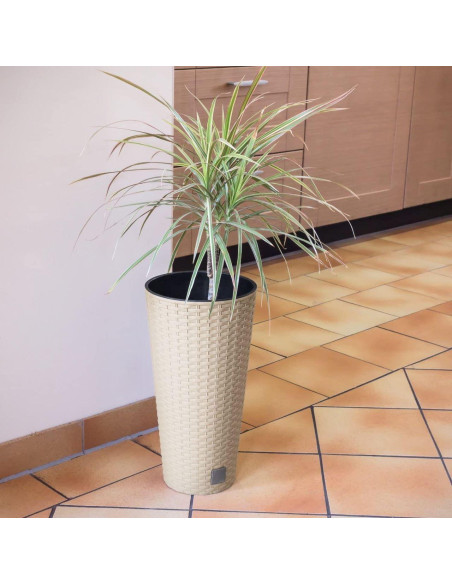 Ghiveci decorativ de flori, Prosperplast, Rato, imitatie ratan, rotund, inalt, cafeniu, 40x76.3 cm