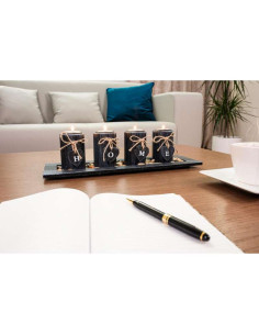 Suport 4 lumanari, model HOME, lemn si pietre naturale, negru, 39x12.5x10 cm, Magic Home 2