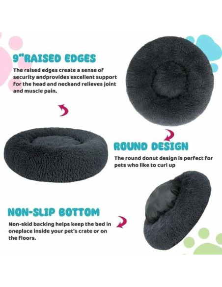 Pat Rotund Imblanit pentru Animale de Companie, Suprafata Antiaderenta, Calduros, Materiale Soft, 60 cm si 2 Perii pentru Indepa