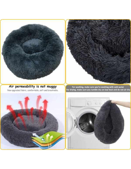 Pat Rotund Imblanit pentru Animale de Companie, Suprafata Antiaderenta, Calduros, Materiale Soft, 60 cm si 2 Perii pentru Indepa