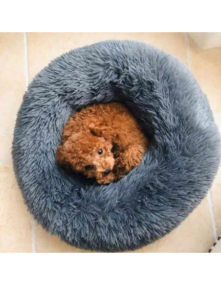 Pat Rotund Imblanit pentru Animale de Companie, Suprafata Antiaderenta, Calduros, Materiale Soft, 60 cm si 2 Perii pentru Indepa