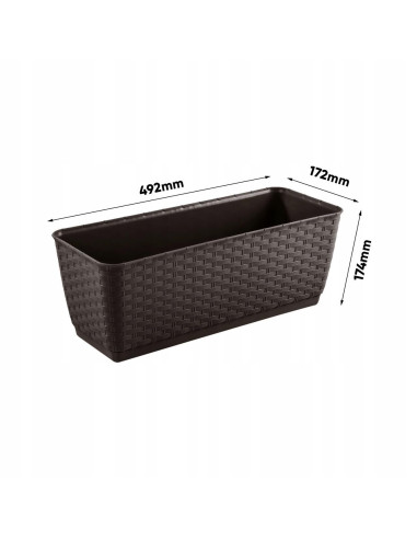 Jardiniera decorativa, Prosperplast, imitatie ratan, maro, 49.2x17.2x17.4 cm, Old