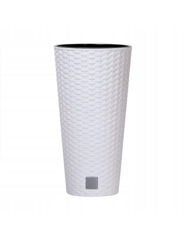 Ghiveci de flori, Prosperplast, Rato Tubus, rotund inalt, 15 L, imitatie ratan, alb, 25x47.6 cm