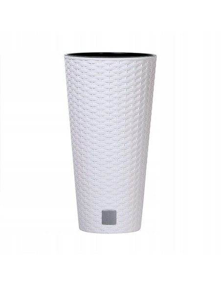 Ghiveci de flori, Prosperplast, Rato Tubus, rotund inalt, 15 L, imitatie ratan, alb, 25x47.6 cm