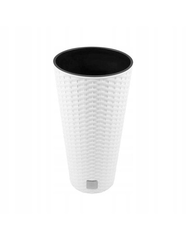 Ghiveci de flori, Prosperplast, Rato Tubus, rotund inalt, 15 L, imitatie ratan, alb, 25x47.6 cm