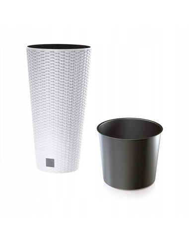 Ghiveci de flori, Prosperplast, Rato Tubus, rotund inalt, 15 L, imitatie ratan, alb, 25x47.6 cm