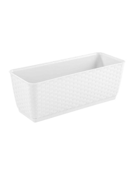 Jardiniera decorativa, Prosperplast, imitatie ratan, alba, 49.2x17.2x17.4 cm