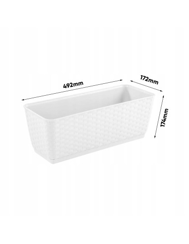 Jardiniera decorativa, Prosperplast, imitatie ratan, alba, 49.2x17.2x17.4 cm