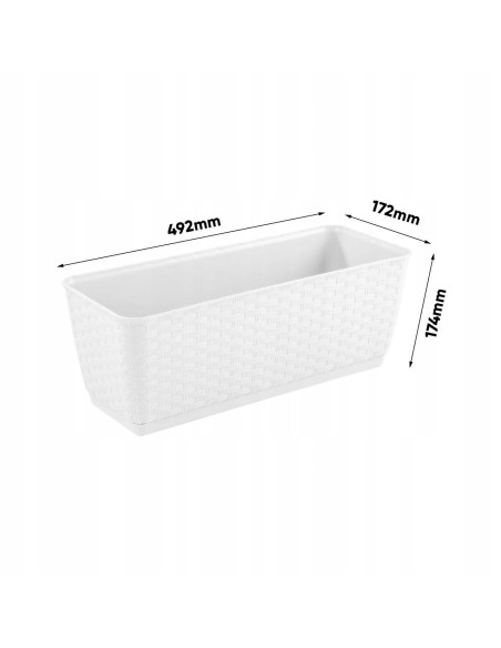 Jardiniera decorativa, Prosperplast, imitatie ratan, alba, 49.2x17.2x17.4 cm