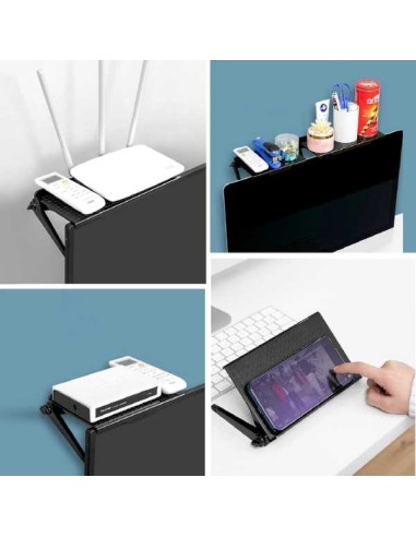 Set 2 buc, Raft Reglabil de Depozitare pentru TV sau Monitoare LCD, Maxim 4 Kg, 30 x 11 x 3 cm, Negru