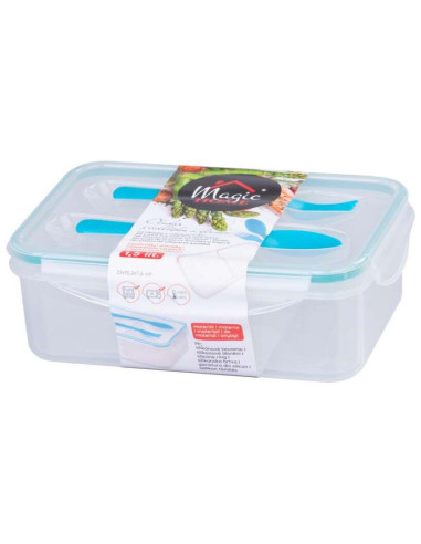 Cutie/caserola alimente, plastic, etansa, albastru, 2 compartiment, cu lingura si furculita, 1.5 L, 22x15.2x7.6 cm, MagicHome