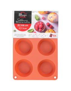 Forma coacere pentru briose, 6 forme, silicon, rosu, 23.7x16x3 cm, MagicHome 2