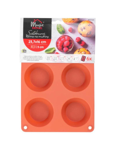 Forma coacere pentru briose, 6 forme, silicon, rosu, 23.7x16x3 cm, MagicHome