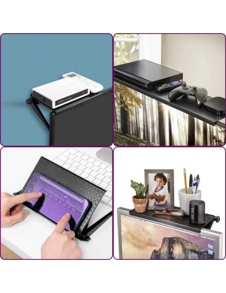 Set 2 buc, Raft Reglabil de Depozitare pentru TV sau Monitoare LCD, Maxim 4 Kg, 30 x 11 x 3 cm, Negru