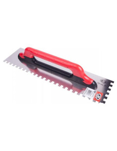 Gletiera inox, Olejnik, zimti, 10x10 mm, Super Profi, 13x48 cm, maner soft lung, Rosu