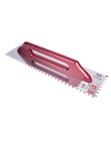 Gletiera inox, Olejnik, zimti, 6x6 mm, 13x48 cm, maner lemn lung, Rosu