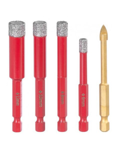 Set burghie diamantate uscate, burghiu de sticla, 5 piese, 6-8-10-12 mm, HEX, Strend Pro Premium