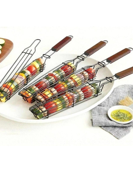 Gratar mobil, maner lemn, pentru frigarui, 49x4.5 cm, Perfect Home