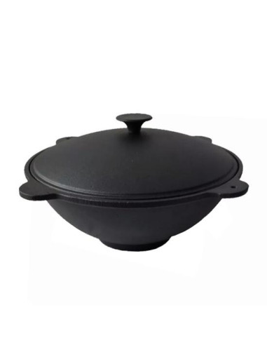 Oala de fonta tip wok, cu capac, 51.5x26 cm, Perfect Home