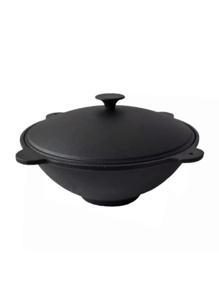 Oala de fonta tip wok, cu capac, 51.5x26 cm, Perfect Home