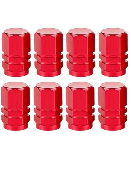 Set 8 Capace Hexagonale pentru Valva Auto, Aliaj Aluminiu, Lungime 1.8 cm, Rosu