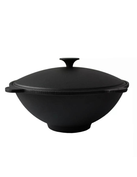 Oala de fonta tip wok, cu capac, 51.5x26 cm, Perfect Home