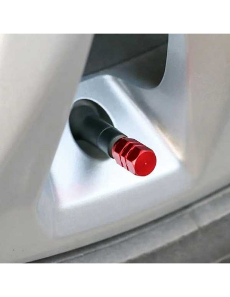 Set 8 Capace Hexagonale pentru Valva Auto, Aliaj Aluminiu, Lungime 1.8 cm, Rosu