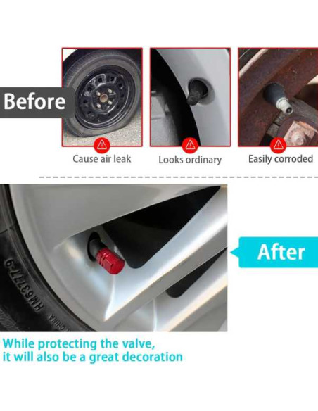 Set 8 Capace Hexagonale pentru Valva Auto, Aliaj Aluminiu, Lungime 1.8 cm, Rosu