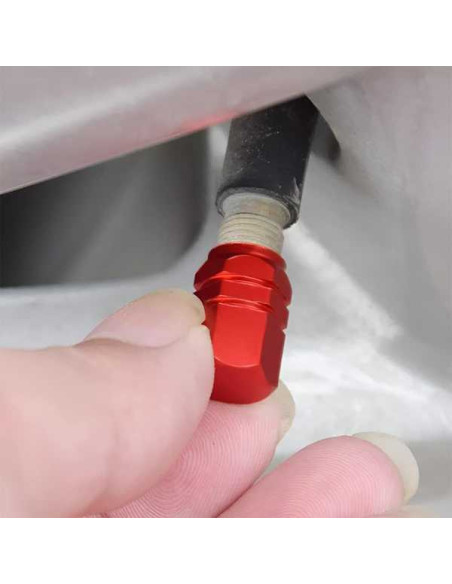 Set 8 Capace Hexagonale pentru Valva Auto, Aliaj Aluminiu, Lungime 1.8 cm, Rosu