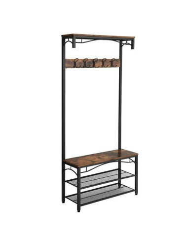 Cuier cu 2 rafturi pentru incaltaminte, Vasagle, banca, pal si metal, negru, 80x30x178.5 cm