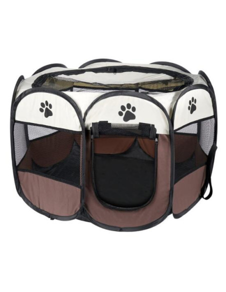 Tarc pentru animale de companie, Artool, textil, pliabil, acoperis detasabil, maro si bej, 74x74x43 cm